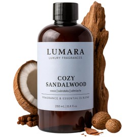 LUMARA | Aceite Aromático para Difusor | Aroma Cálido de Coco, Sándalo y Almizcle | Para Microdifusión en Seco, Humidificador y Ultrasónico | 250 ml