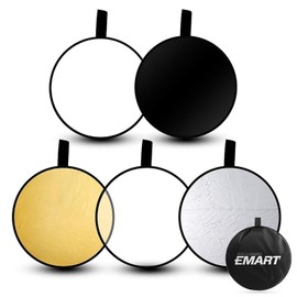 EMART 12'' (30cm) 5 in 1 Photo Collapsible Photography Reflector with Bag - Portable Camera Panel for Studio Video,Outdoor Lighting, Indoor Shooting, Portraint -Translucent, White, Silver, Gold, Black
