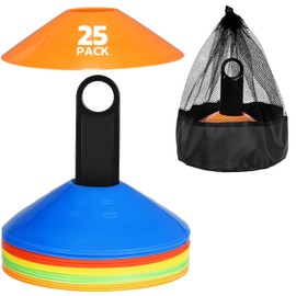 GHB Cones 25 Football Hats Football Accessories Slalom Hat Marker Cones for Football Training Agility Gift Boys Children Players with Holder and Carry Bag