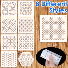 Ouligay 8 PCS Sashiko Templates 4.7 X 4.7 Inch Plastic Sashiko Stencils Kit