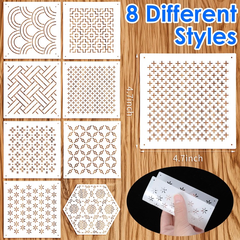 Ouligay 8 PCS Sashiko Templates 4.7 X 4.7 Inch Plastic