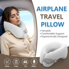 SPUER 2in1 Ergonomic Memory Foam Travel Neck Pillow – 2024 Upgrade Travel Pillow for All Sleep Positions on Flights, Road Trips, and Long Distance Travel with Drawstring Bag (Adjustable Velcro-Grey)