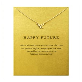 ZYAWP Message Card Crane Pendant Necklace Friendship Interlocking Infinity Circles Chain Dainty Pendant Necklace Meaning Gifts for Women and Sisters