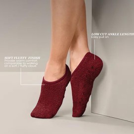 AmazingStone 3Pairs Cozy Winter Fuzzy Socks for Women With Grip Anti-Slip Fluffy Plush House Warm Ankle Socks, Christmas Red 3pairs, One Size