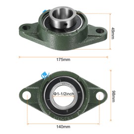 uxcell 2pcs UCFL208-24 Pillow Block Bearings 1-1/2 inch Bore Self Alignment, Solid Cast Iron Base Mounted Chrome Steel Bearings