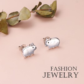 Yearace 925 Sterling Silver Guinea Pig Stud Earrings Cute Animal Hamster Pet Gerbil for Women Daughter Birthday