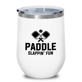 Pickleball White Edition Wine Tumbler 12oz - Paddle slappin' fun - Ball Game pop tennis rackets netball handlball
