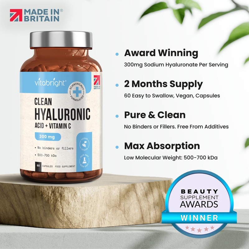 VitaBright Hyaluronic Acid Supplements | 300mg | Sodium Hyaluronate with