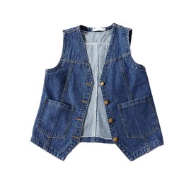 Peaceglad Womens Casual Jean Vest V Neck Open Front Button Down Sleeveless Denim Jacket with Pockets(DarkBlue,L)