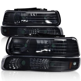 CROSSDESIGN Headlights Left & Right Side Smoky Lens Black Housing Amber Reflector Compatible with Chevy Silverado 1500 2500 1999-2002/Fit Silverado 1500HD 2500HD 3500 2001-2002