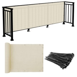 E&K Sunrise 3' x 10' Balcony Privacy Fence Screen Cover with Zip Ties Outdoor Screen Fence UV Protection for Deck Patio Backyard Apartment Pool Porch (Beige)