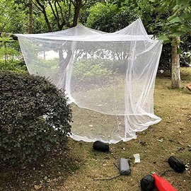 Outdoor Camping Mosquito Net, Large Size White Mesh Insect Netting with Storage Bag for Camping, Picnic, Outdoor Trips (No-Opening 118"x118"x77")