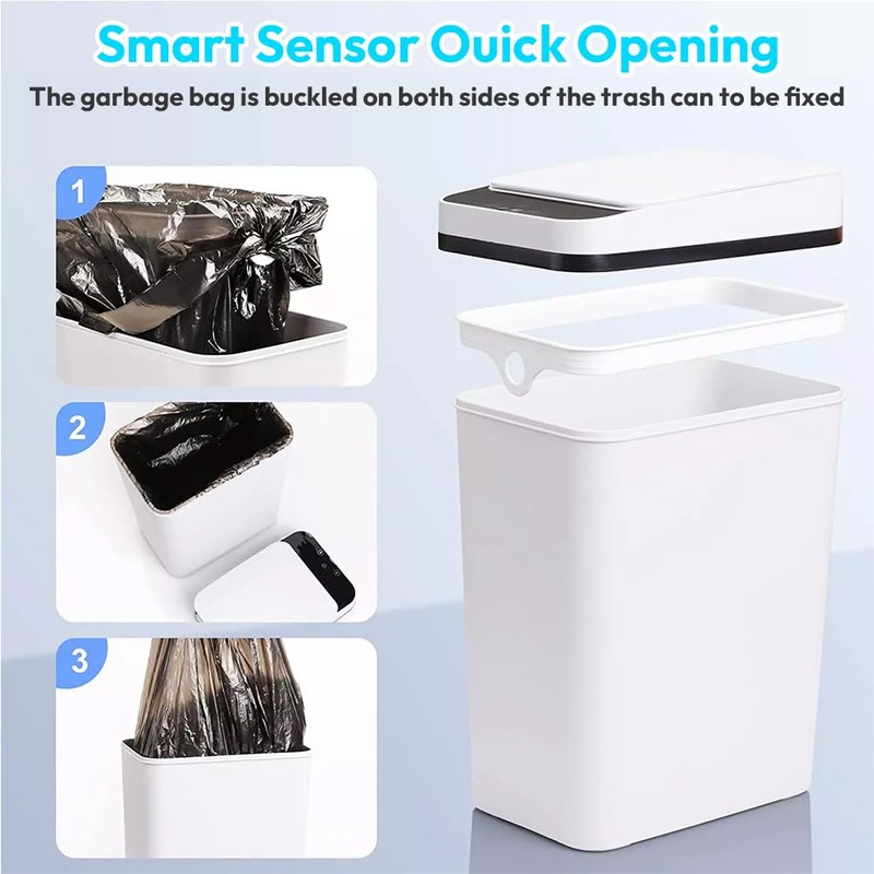 Zinueen Bathroom Bin 12L Sensor Cosmetic Bin - Bin with