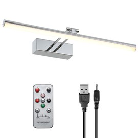 HOWMZON Battery Picture Light, 16 inch Wireless Picture Light for Painting with Remote,Full Metal Rechargeable Art Light,Wall Sconce Display Lighting for Portrait, Photo Frame,Gallery, (Chrome)