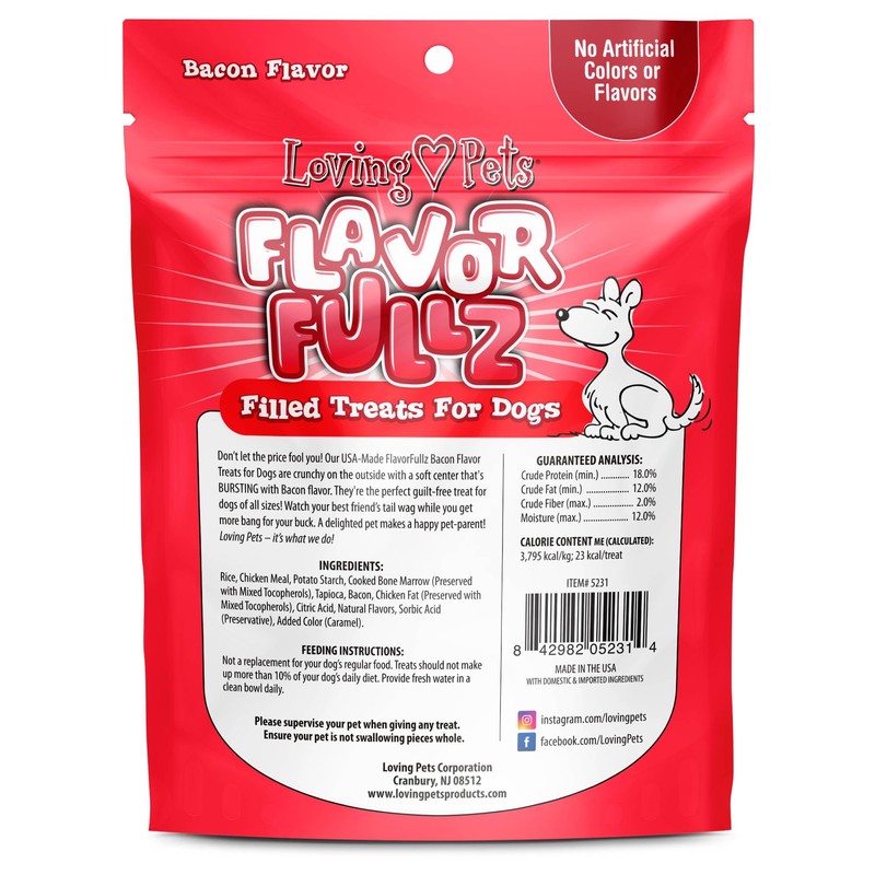 Loving Pets Flavorfullz Filled Treats for Dogs, Bacon 6 oz.