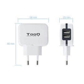 Tooq tqwc-1s02wt – Wall Charger with 2 x USB (5 V – 3.4 A, 17 W), with tecnolocia Airpower, Certification: CE and ROHS, for USB Devices, White