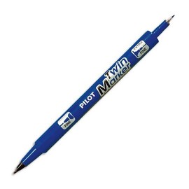 Pilot Twin Marker 342103 Pack of 10 Marker Pen for All-Surfaces Double-Ended with 2 Blue Medium and fine Tips