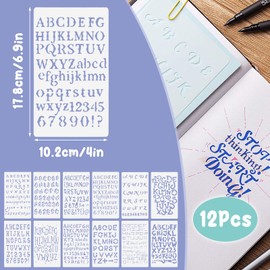 MultiValue Letter Stencils, 12 PCS Plastic Stencils for Painting Crafts Scrapbook Journal Multiple Styles Stencils for Crafts Reusable Waterproof Number Stencils Alphabet Stencils (B)