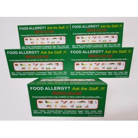 pack of 5 FOOD ALLERGY AWARENESS TABLE and COUNTER SIGN (74 X 148) FOLDED 350g The clearest food allergy notice. Allergy warning sign