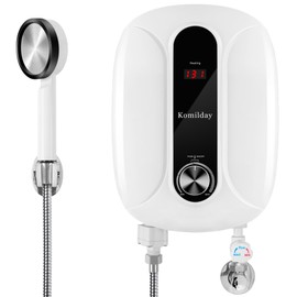 Tankless Water Heater Electric, 240v 0-6500W Tankless Hot Water Heater with Led Temperature Display for Bathroom or Kitchen,Instant Heater Electric with Overheating Protection，Heater-White