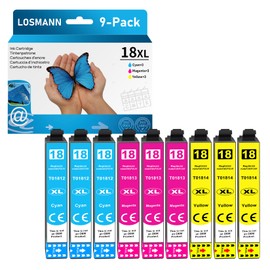 LOSMANN 18XL Printer Cartridges Compatible with Epson 18 XL Multipack for Home XP-322 XP-305 XP-215 XP-225 XP-412 XP-422 XP-325 XP-312 XP-315 XP-205 XP-415 XP-425 (Cyan, Magenta, Yellow, 9-Pack)