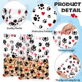 Pasimy 100 Pcs Puppy Dog Paw Gift Bags Plastic Paw Treat Goodie Bags with Handles 9 x 12 Inch for Birthday Holiday Party Favor Supplies Shopping Gift Merchandise Grocery Home Using (Black Red)