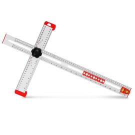 Meticuloso 4 in 1 Drilling Positioning Ruler, 23.5in/59.7cm Adjustable T-Square, Multi Angle Measuring Ruler, Cabinet Hardware Jig, Cabinet Drawer Door Hole Drilling Template (Silver)