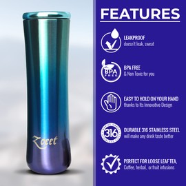 Zoeet Tea Infuser & All Purpose Thermos Bottle-316 Stainless Steel Insulated Tea Infuser Tumbler for Loose Leaf Tea, Iced Coffee and Fruit-Infused Water- Leakproof Tea Tumbler With Infuser-15oz