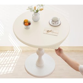 MOJOHOMR Faux Leather Elastic Round Fitted Tablecloth Waterproof Oil Proof Table Cloth Washable Stain-Resistant Table Cover for Kitchen、Dining Room、Patio Decorative (Cream,47" Dia)