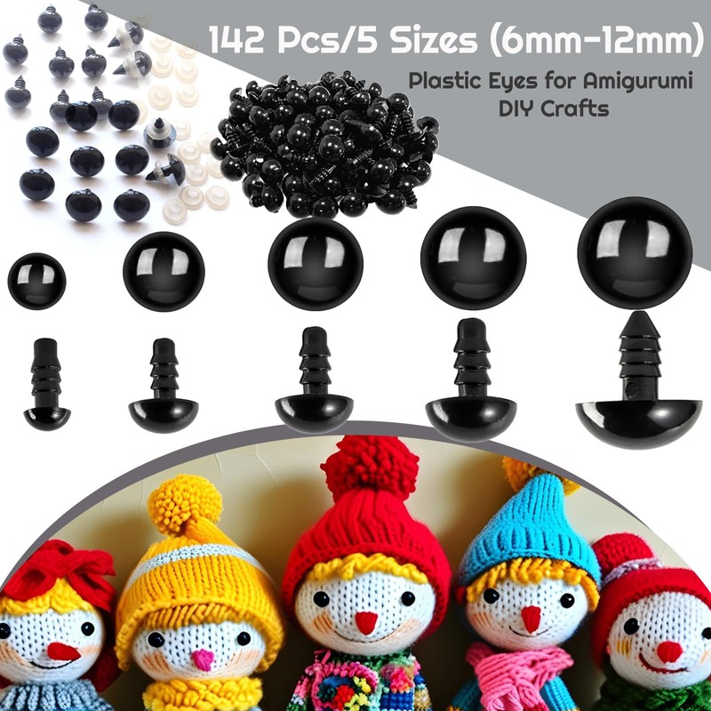 142 Pcs Safety Eyes for Crochet Toys | 5 Sizes