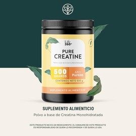 LIFE 360+ Creatina para Mujer | Monohidratada de Alta Pureza en Polvo | 5g por Porción | 100 Servicios | Pre Workout y Post Workout | Sin Cafeína | Sin Gluten | Sin Azúcar | Sin Sabor 500g