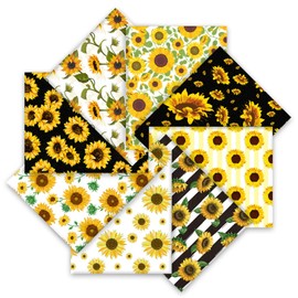 Whaline 8Pcs Summer Cotton Fabric Bundles 18 x 22 Inch Watercolor Sunflower Fat Quarters Summer Quilting Patchwork Squares Sunflower Sewing Fabrics for DIY Handmade Crafting Home Party Decor
