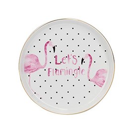 Creative Tops C000264 Ava & I Jewellery Holder / Trinket Dish with 'Lets Flamingle' Design, Ceramic, White, 12 cm