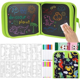 Sugarzoon Tabla de Dibujo Portátil para Niños, Almohadillas Reutilizables, Viene Con 12 Tiza de Acuarela, 16 Plantillas, Dibujo de 14 páginas, Juego pintura escritura para niños y niñas