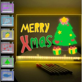 LED Note Board with 7 Colors, 13.8"X10" Acrylic Dry Erase Message Note Board with Light, Neon Glow Memo LED Light-Up Drawing Board for Classroom, Home Decor,Office, Christmas Gift, Holiday Trend Gift