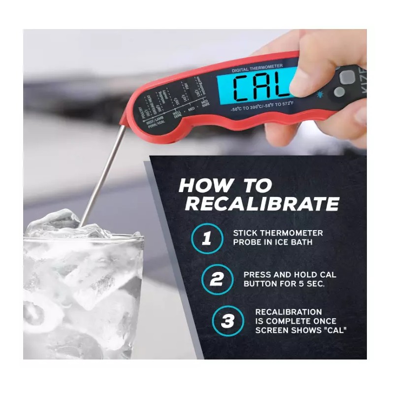 Kizen Digital Waterproof Instant Read Meat Thermometer - Black Red-NEW/SEALED