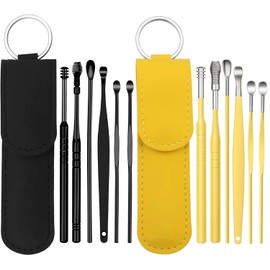 12 Pcs Ear Pick Earwax Removal Kit, Ear Cleaning Tool, Stainless Steel Earwax Removal Tool with Leather Storage Box (Black&Yellow)