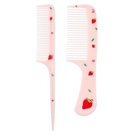 Walquicks 2PCS Small Cute Hair Comb, Mini Hair Combs Set for Women Girls Kids, Baby Wide Tooth Rat Tail Comb Portable Travel Toddler Hair Comb, Hairdressing Hair Styling Combs for Wet Dry Curly (pink)