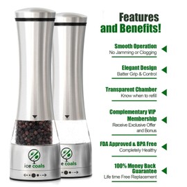 Salt and Pepper Grinder Set - Manual Pepper grinder and Salt Grinder | Pack of 2 Mills | Premium Stainless Steel | Adjustable Coarseness | Gift Box