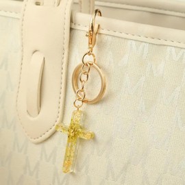 Angyape Cute Christian Cross Keychain for Women Purse Bag Charms Car Keychain Accessories Gold Key Rings Flower Design Gifts