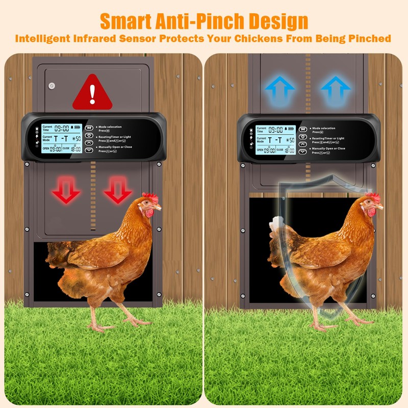 Automatic Chicken Coop Door Solar Powered, LCD Screen Electric Auto