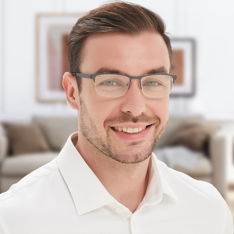 EYECEDAR 5-Pack Reading Glasses for Men Rectangular Metal Half-Frame Spring