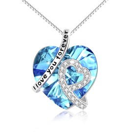 AOBOCO Aquamarine Necklace for Women I Love You Forever Sterling Silver March Birthstone Crystal Pendant