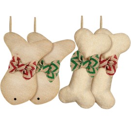 Dog Bone Christmas Stockings Fish Christmas Stockings Pet Burlap Stockings Fireplace Hanging Stockings with Bowknot for Christmas Party Holiday Decoration (Red and Green Stripe, 4)