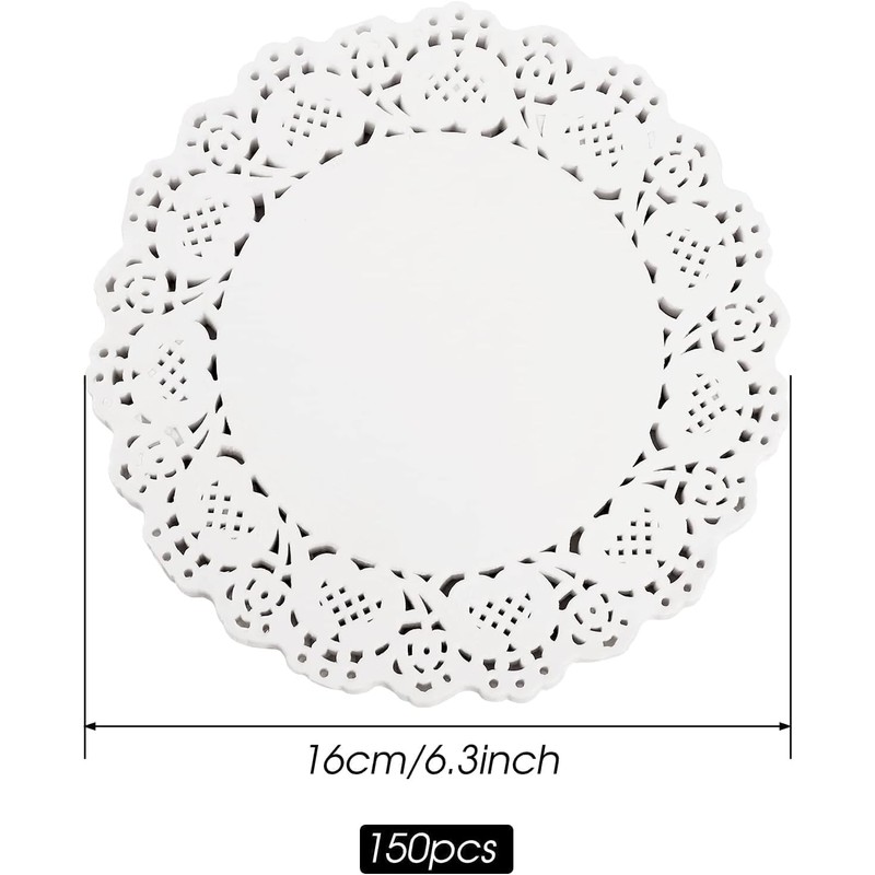 150 Pcs 6" White Lace Paper Doilies,Disposable Round Liners for