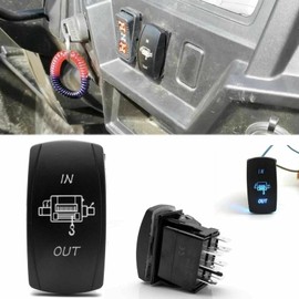 x xotic tech 7 Pin Momentary Rocker Winch in/Out Laser Switch, 20A 12V for Car Motorcycle Off-Road ATV Boat (Blue Light)