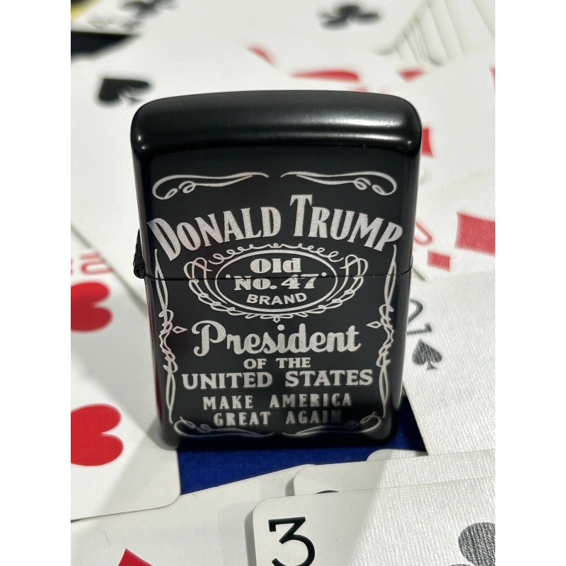 Star TRUMP Old 47 laser engraved lighter BLACK Stainless Steel