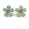 Pale Green Daisy Acrylic Stud Earrings In Gold Plating -