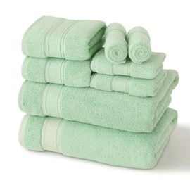 MoNiBloom 8-Piece 100% Cotton Bath Towel Set for Bathroom Home Spa Gym Shower, Contains 2 Bath Towels 27x54, 2 Hand Towels 16x28, 4 Washcloths 12x12, Highly Absorbent Ultra Soft Quick-Dry Mint Green