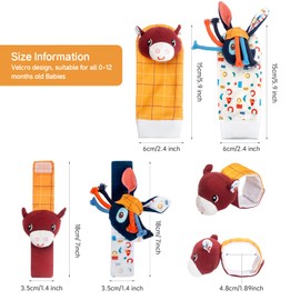 Accevo Wrist Rattle Foot Finder Socks Set for Baby Arm Hand Bracelet Rattle Feet Leg Ankle Socks Newborn Soft Sensory Toy Baby Gifts 0-12 Months Toddler Girl Boy